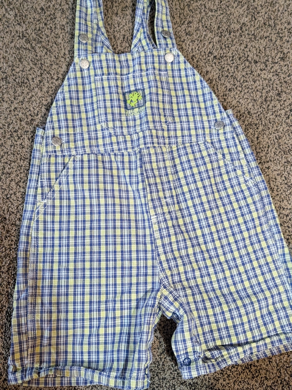 Vintage Oshkosh Plaid Shortalls with Green Frog Patch